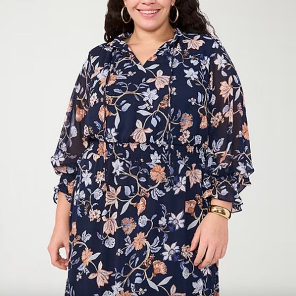 Sam And Jess Womens Long Sleeve Floral Maxi Dress Plus , Size NWT Navy 925544 - Picture 2 of 3